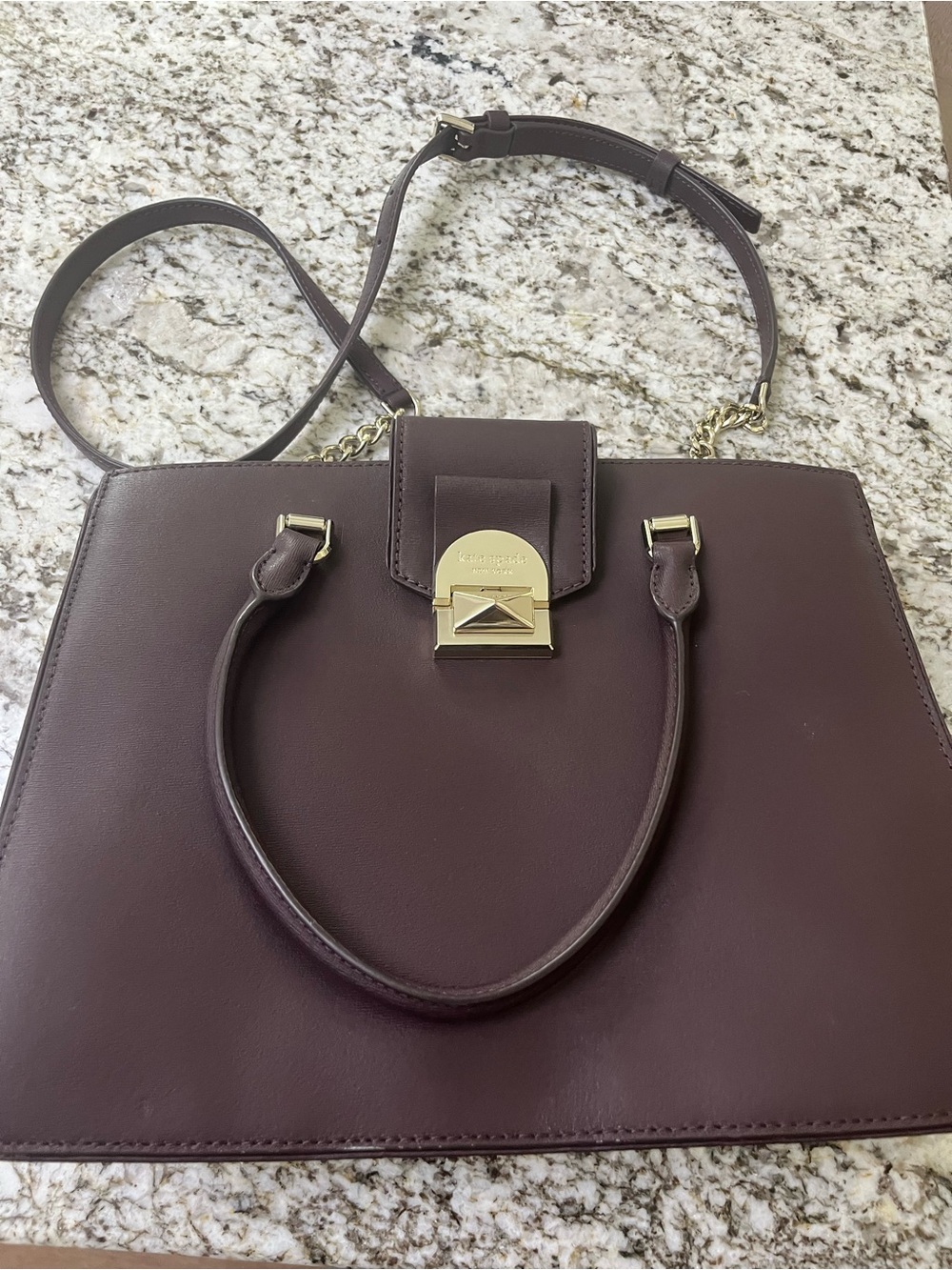 Kate Spade Structured Top-Handle Bag in Chocolate Cherry with Gold Hardware